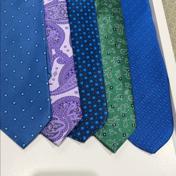 Dolcepunta Men's Full Tie Set - Blue, Green, Purple 100% silk made in Italy - Picture 13 of 13